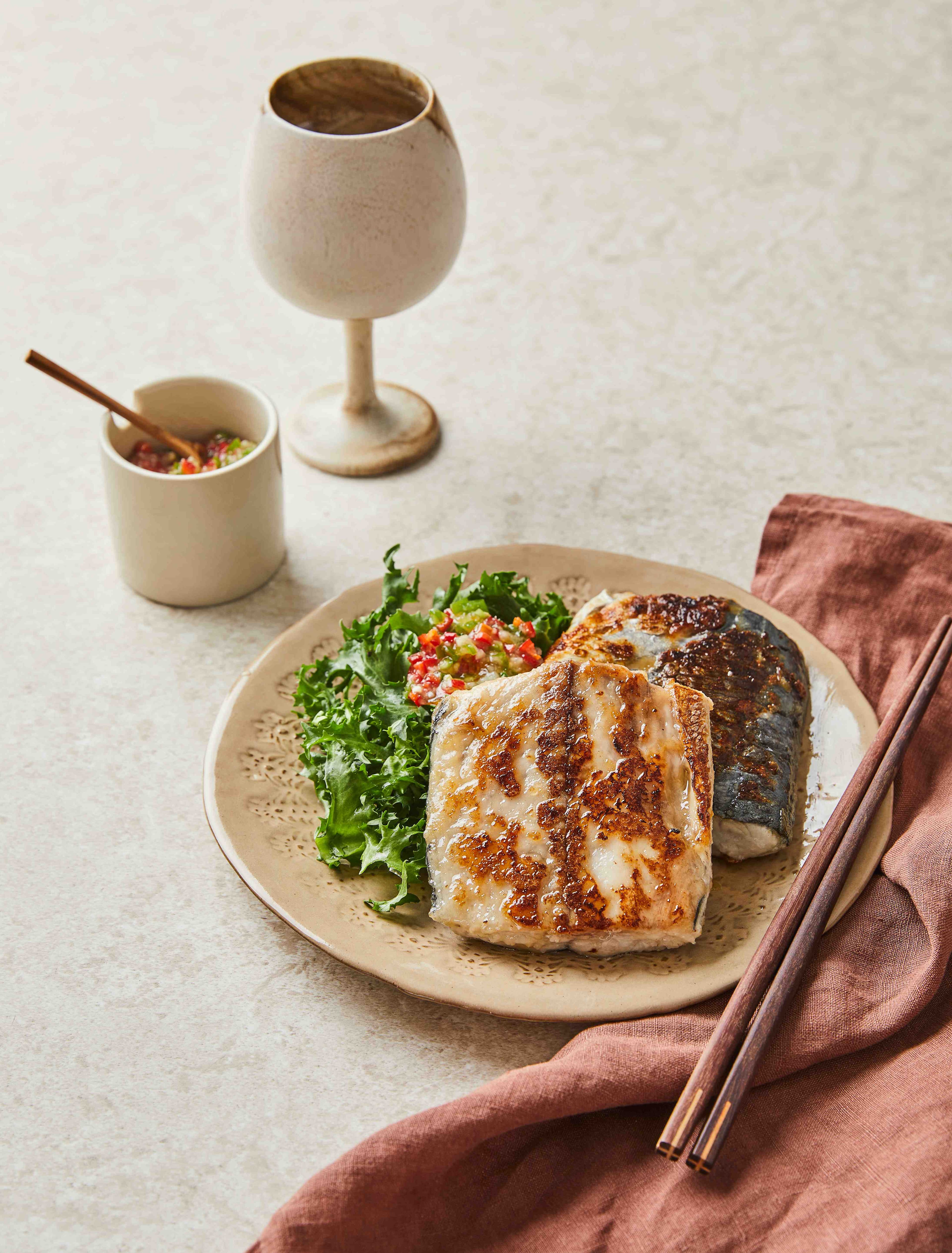 Grilled Spanish Mackerel in Low-sodium Doenjang