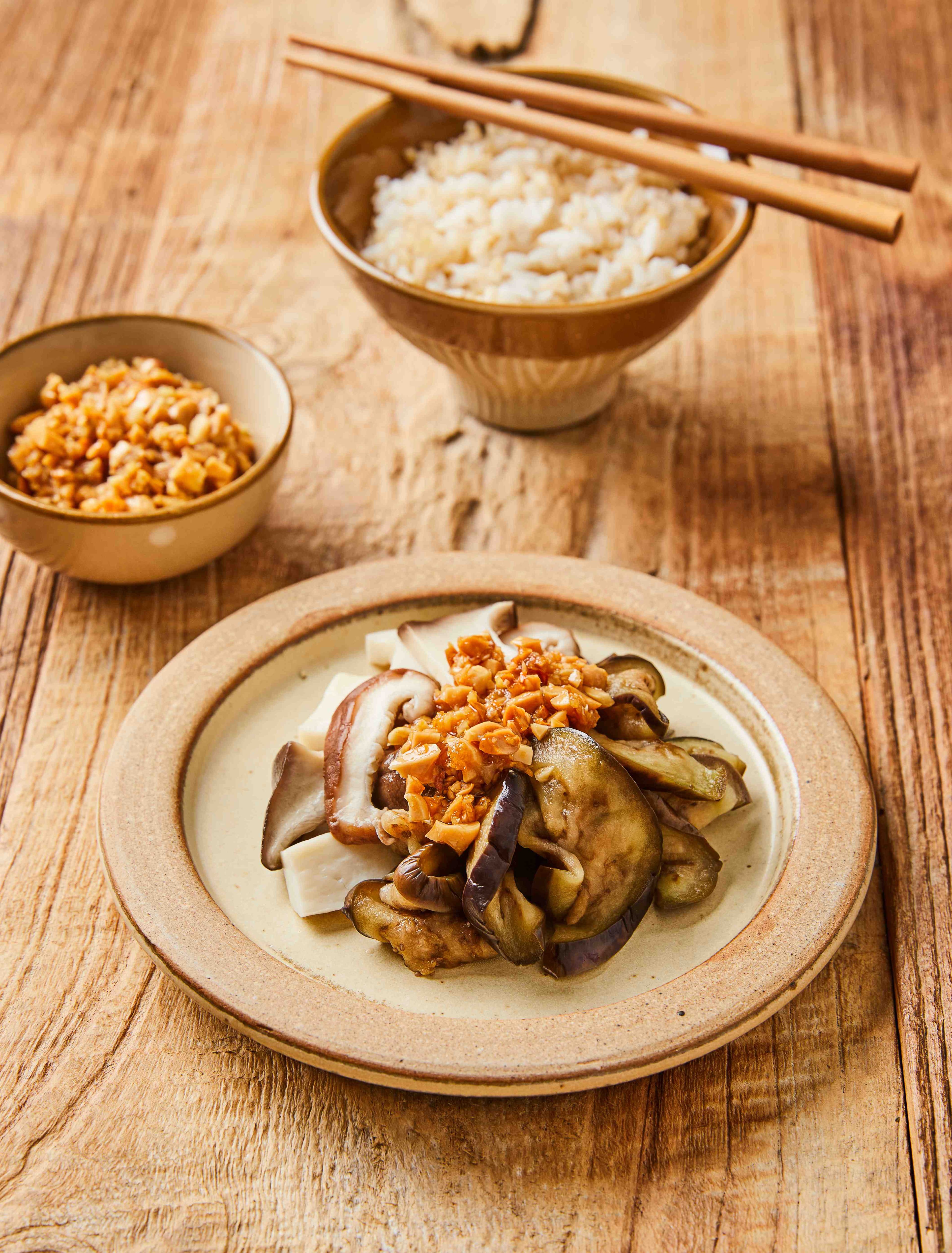 Seasoned Mushroom and Eggplant with Peanut Sauce