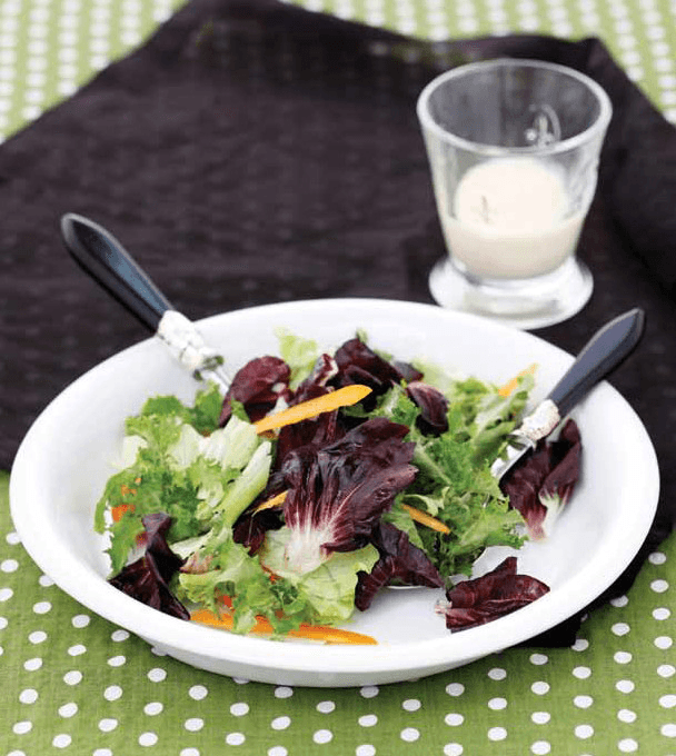Healthy Green Salad with Soy Milk Dressing