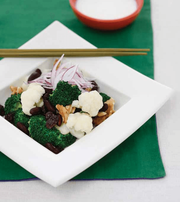 Broccoli Cauliflower Salad with Soy Yogurt Sauce