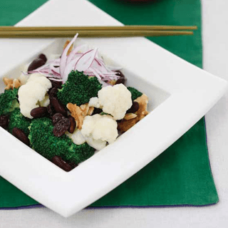 Broccoli Cauliflower Salad with Soy Yogurt Sauce