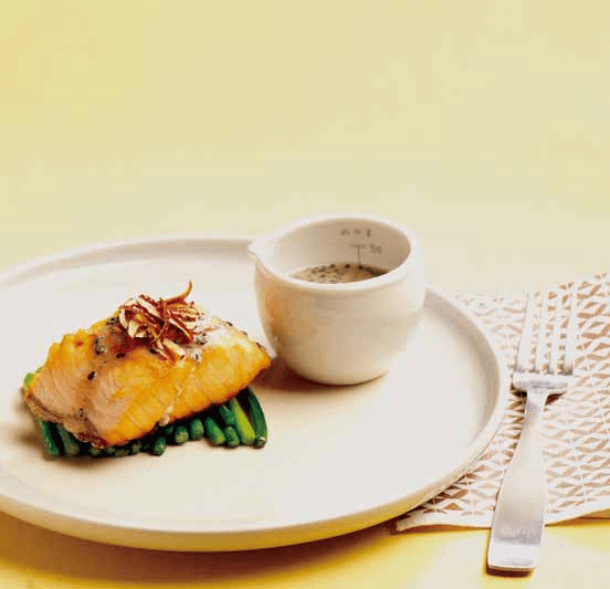 Salmon Steak with Cheonggukjang Sauce
