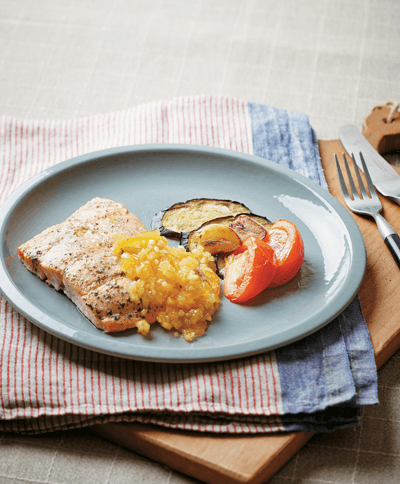 Grilled Eggplant and Salmon