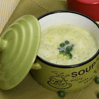 Broccoli Sweet Pumpkin Soup with Green Pea Puree