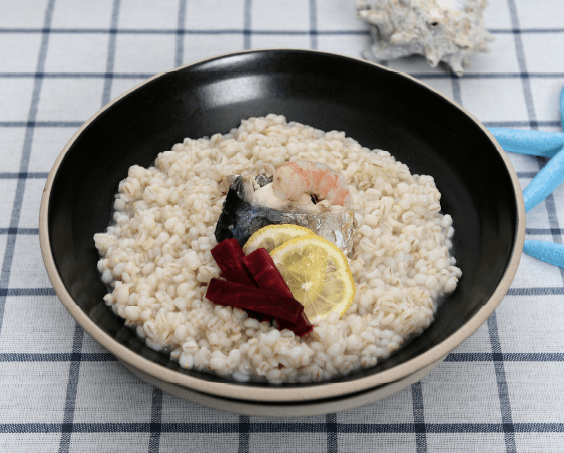 Shrimp Barley Porridge and Mackerel Steak
