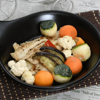 Halibut Steak with Braised Vegetables