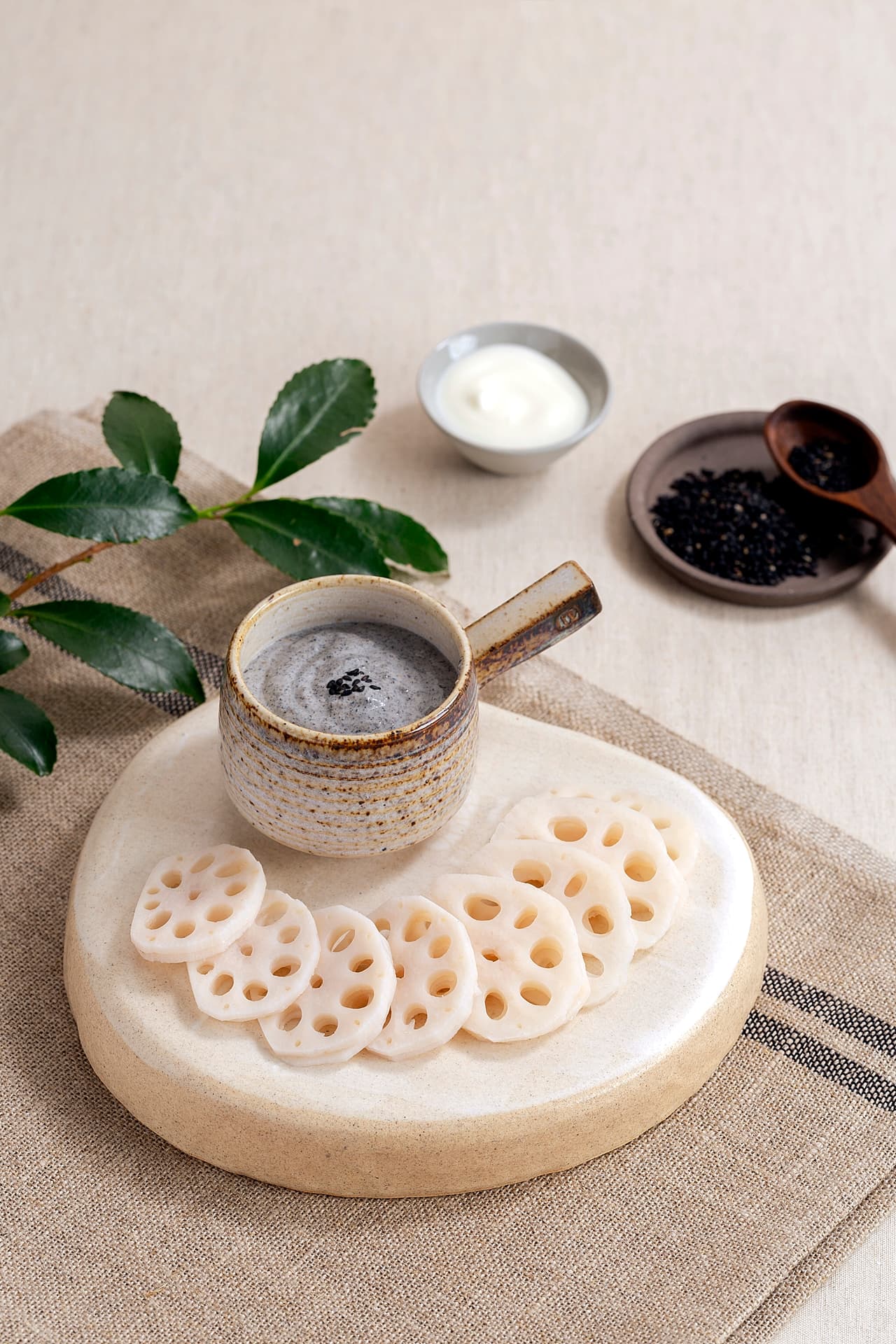 Lotus Root Salad with Black Sesame Sauce