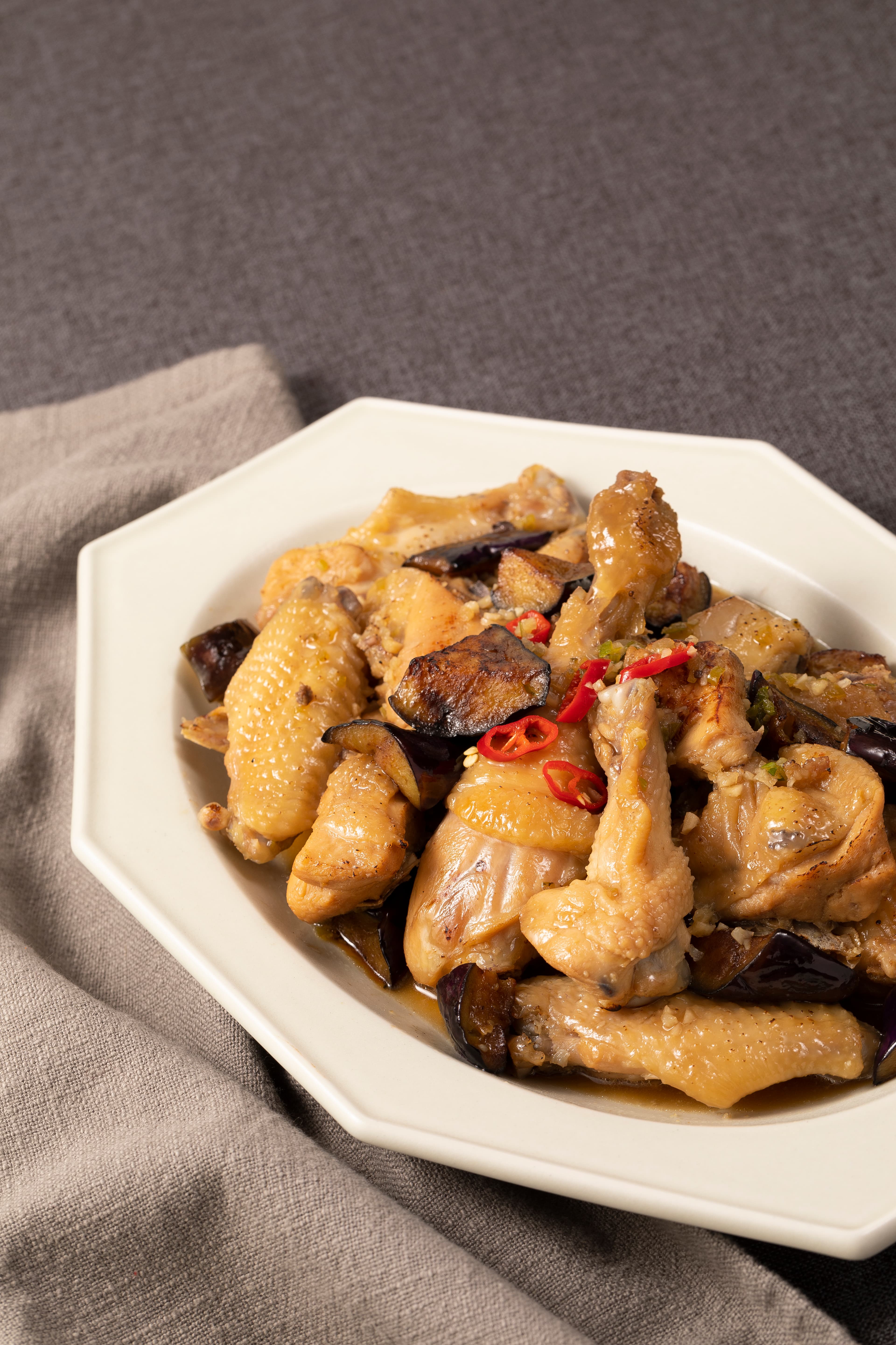 Spicy Braised Chicken with Eggplant and Plum