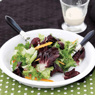 Healthy Green Salad with Soy Milk Dressing